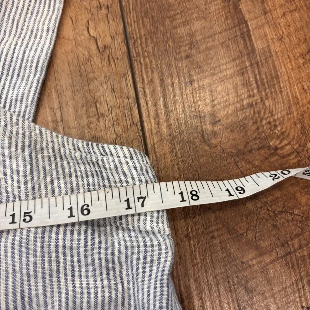 Quince 100% European Linen Square Neck Jumpsuit Womens M Blue Stripe NO BELT